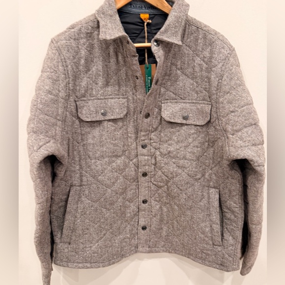Tailor Vintage Quilted Shirt Jacket Mens Large Brown Herringbone Snap Lined